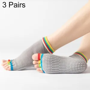 3 Pair Open-Toe Yoga Socks Indoor Sports Non-Slip Five-Finger Dance Socks, Size: One Size(Color Light Gray)