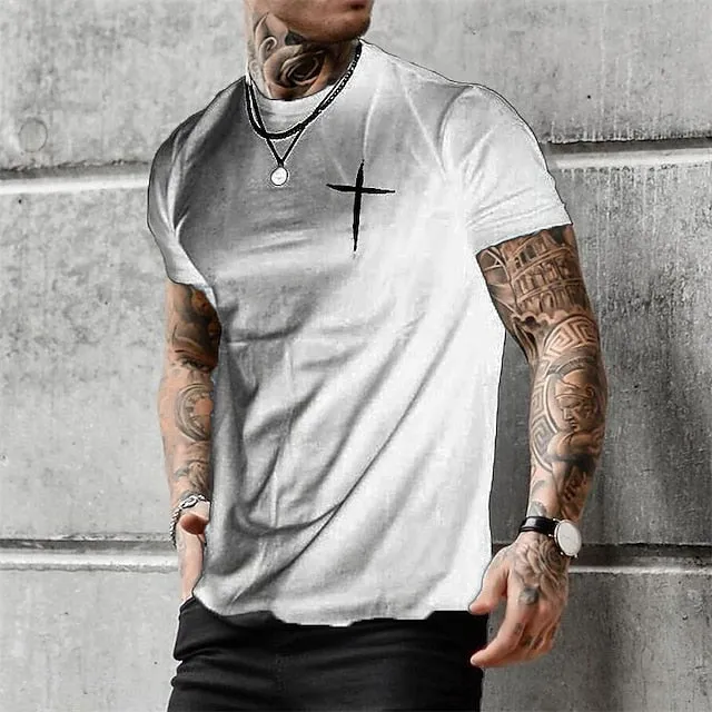 3D Graphic White Summer Tee | Men's Casual Cotton Shirt - Comfort Blend Short Sleeve Sports Top