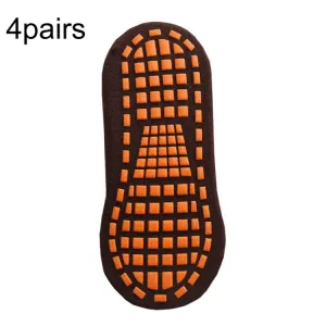 4pairs Trampoline Socks Dotted Rubber Non-slip Floor Socks Yoga Socks, Size:  5-12 Years Old(Coffee)