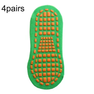 4pairs Trampoline Socks Dotted Rubber Non-slip Floor Socks Yoga Socks, Size:  5-12 Years Old(Grass -green)