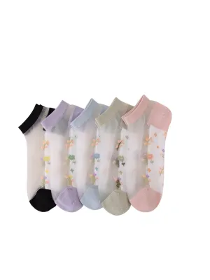 5 Pairs Women Summer Jacquard Thin Socks