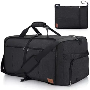 80L Large Duffle Bag for Travel, 26” Travel Duffel Bag with Shoe Compartment, Foldable Collapsible Overnight Bag Gym Bag Weekender Bag for Men Women, Waterproof & Tear Resistant (Black, 80L)