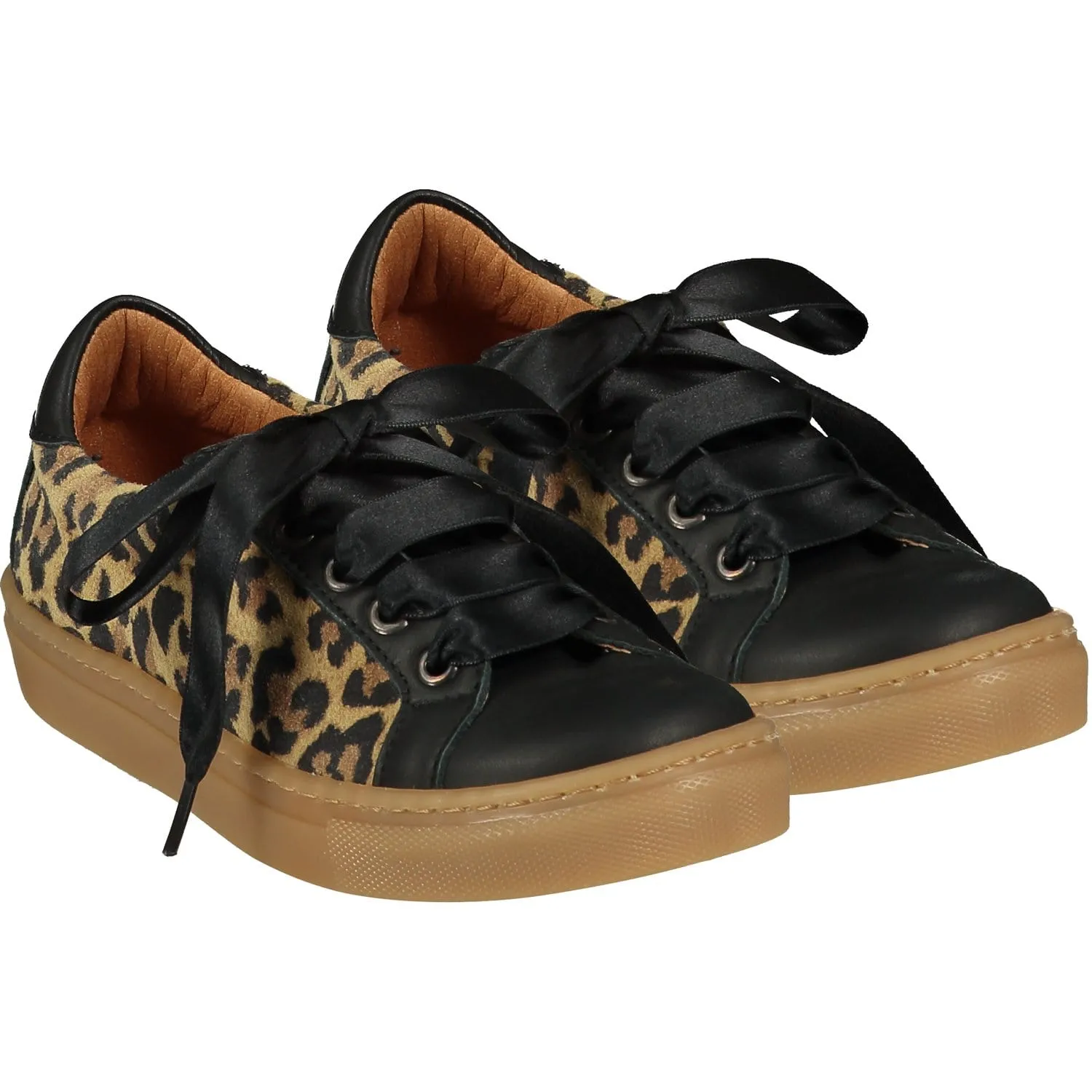 A DEE - Leather Leopard Print Trainer - Black