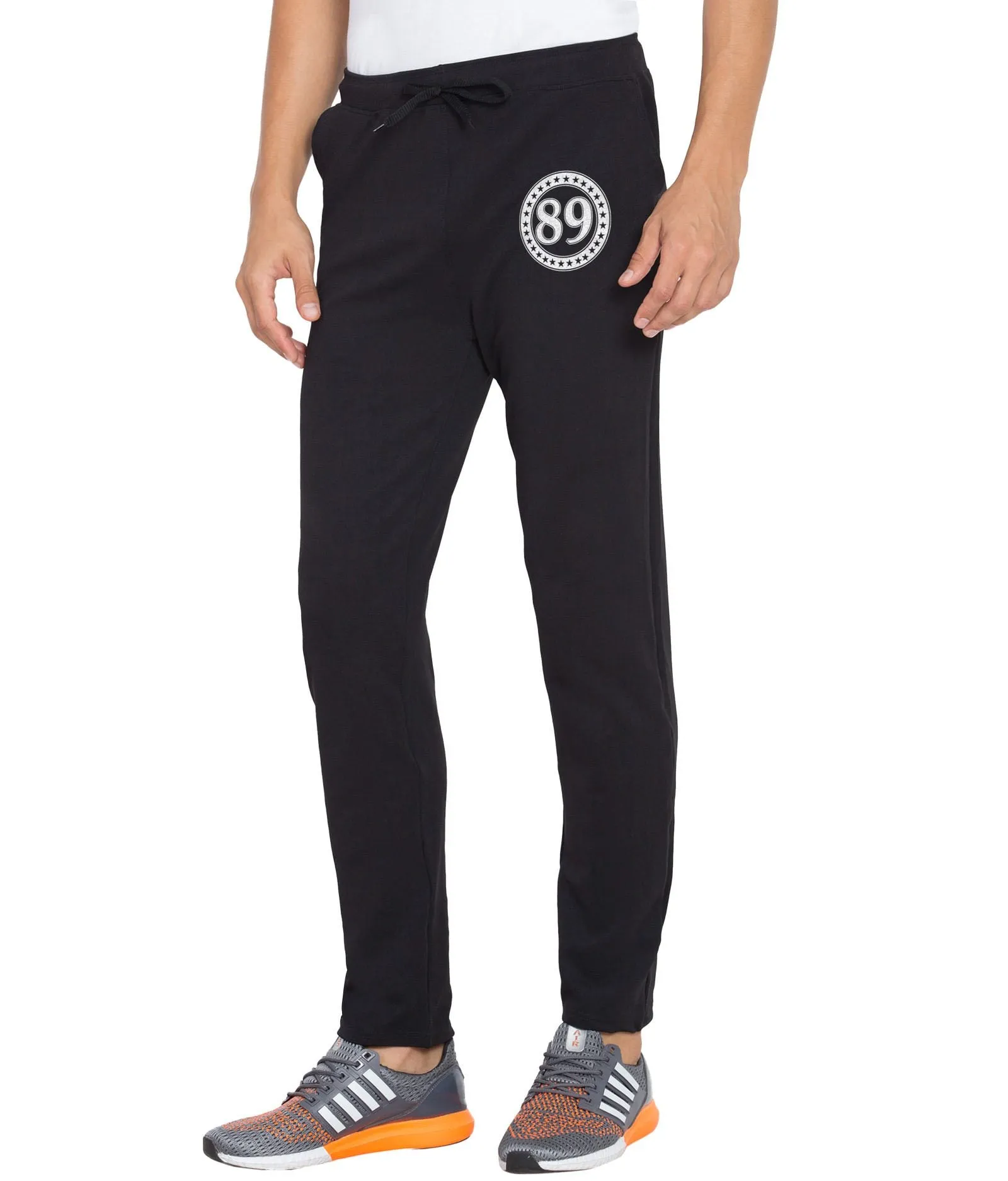 American-Elm Black Polyester Slim Fit Designer Printed Track Pant for Men