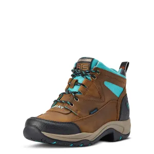 Ariat Weathered Brown/Turquoise Waterproof Terrain Round Toe Shoes for Women