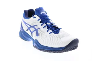 Asics Court FF Novak Mens White Blue Leather Athletic Cross Training Shoes