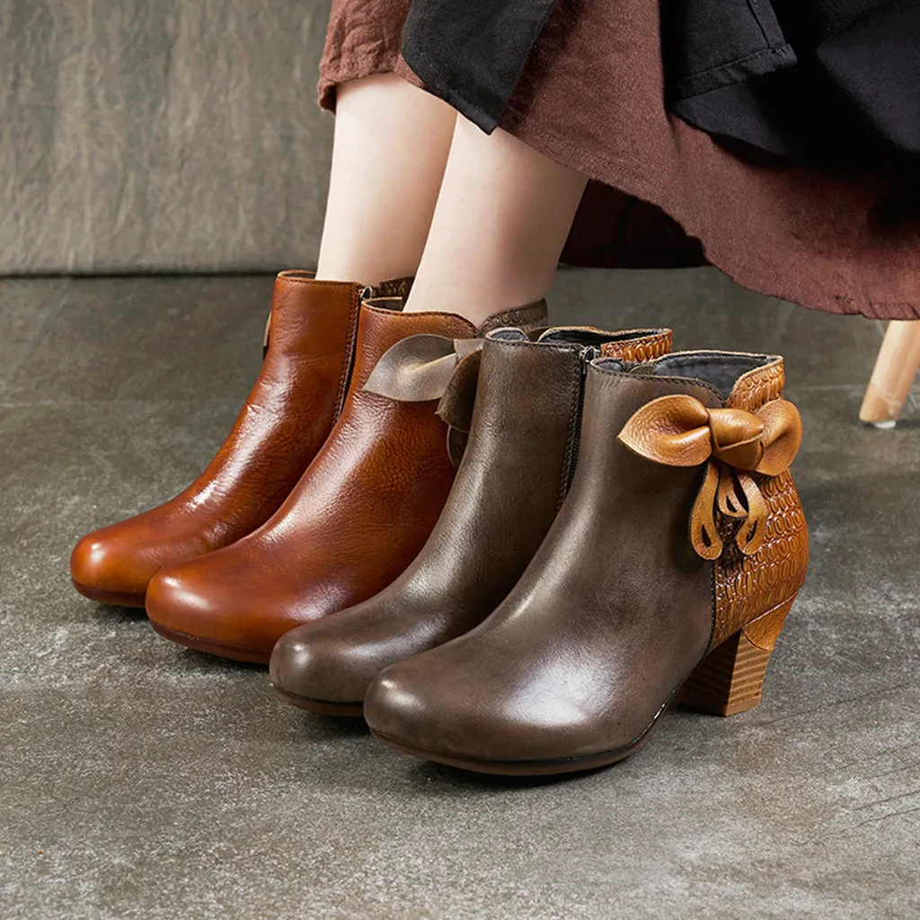 Autumn Winter Fashion Leather Handmade Short Women's Boots | Gift Shoes