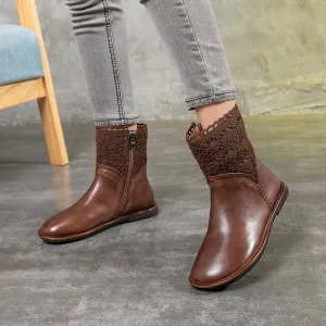 Autumn Winter Retro Handmade Leather Stitching Ankle Boots| Gift Shoes