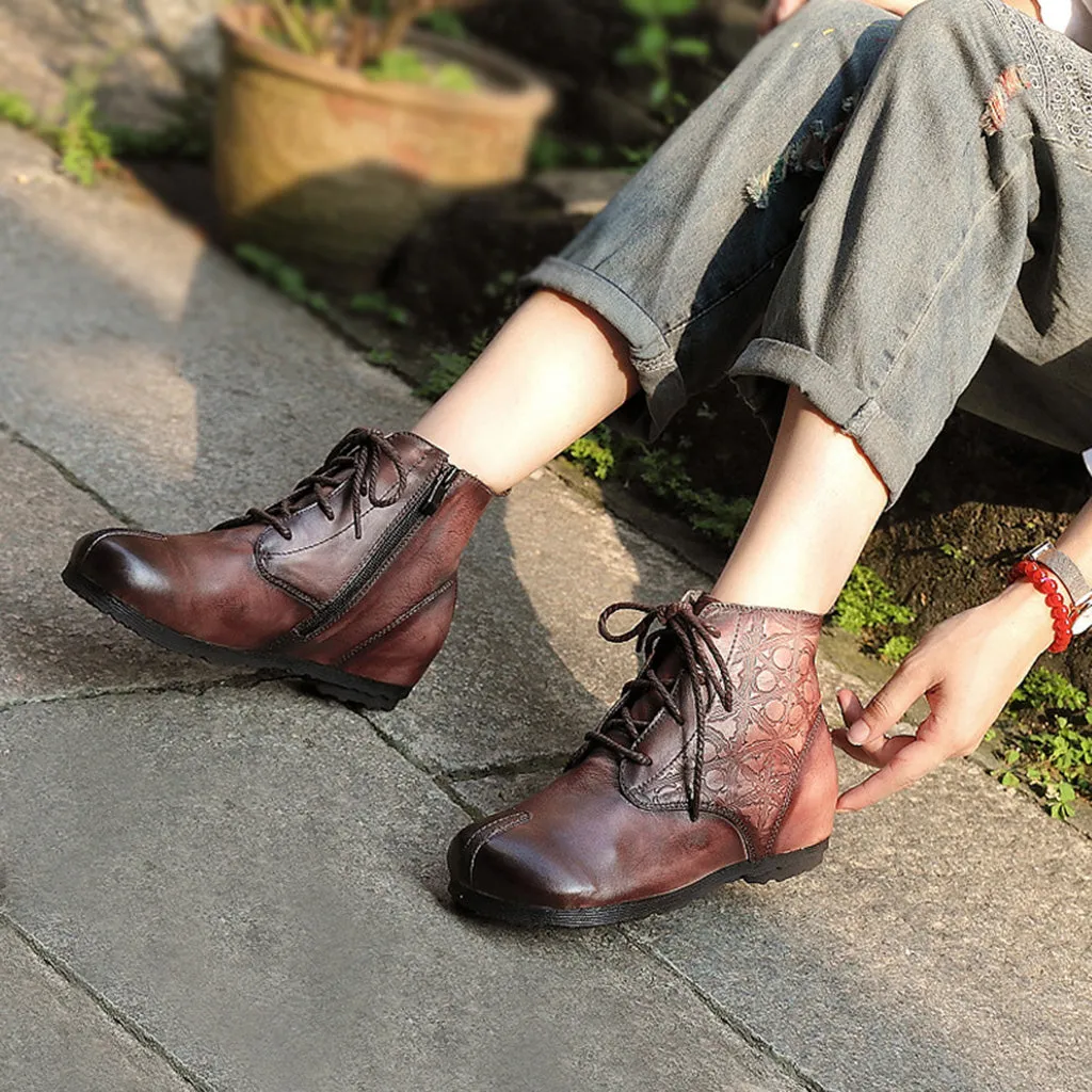 Autumn Winter Retro Leather Comfortable Women's Boots