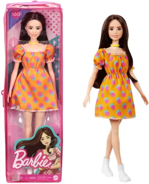 Barbie Fashionistas Doll Long Brunette Hair Wearing Orange Dress