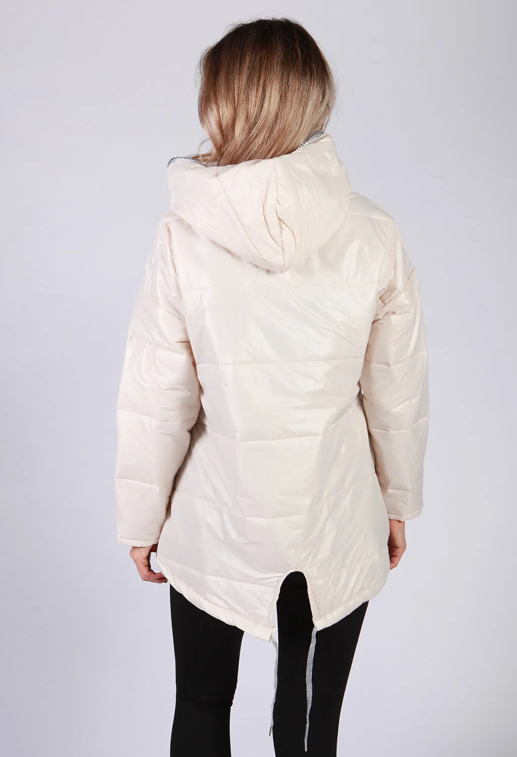 Beige Zip Neck Hooded Jacket