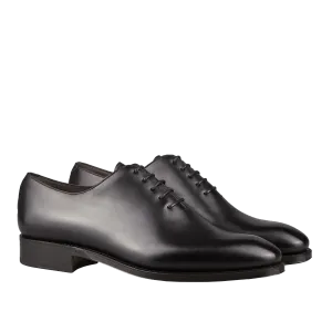 Black Calf Leather Wholecut Rain Oxford Shoes