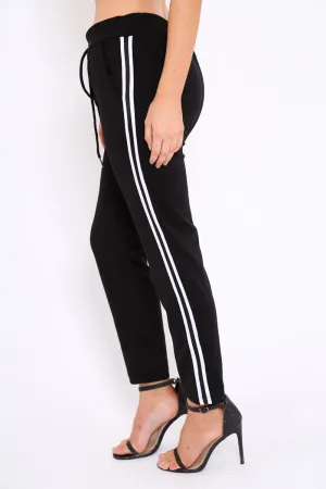 Black With White Side Stripe Trousers - Savanna