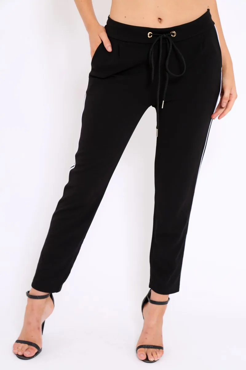 Black With White Side Stripe Trousers - Savanna