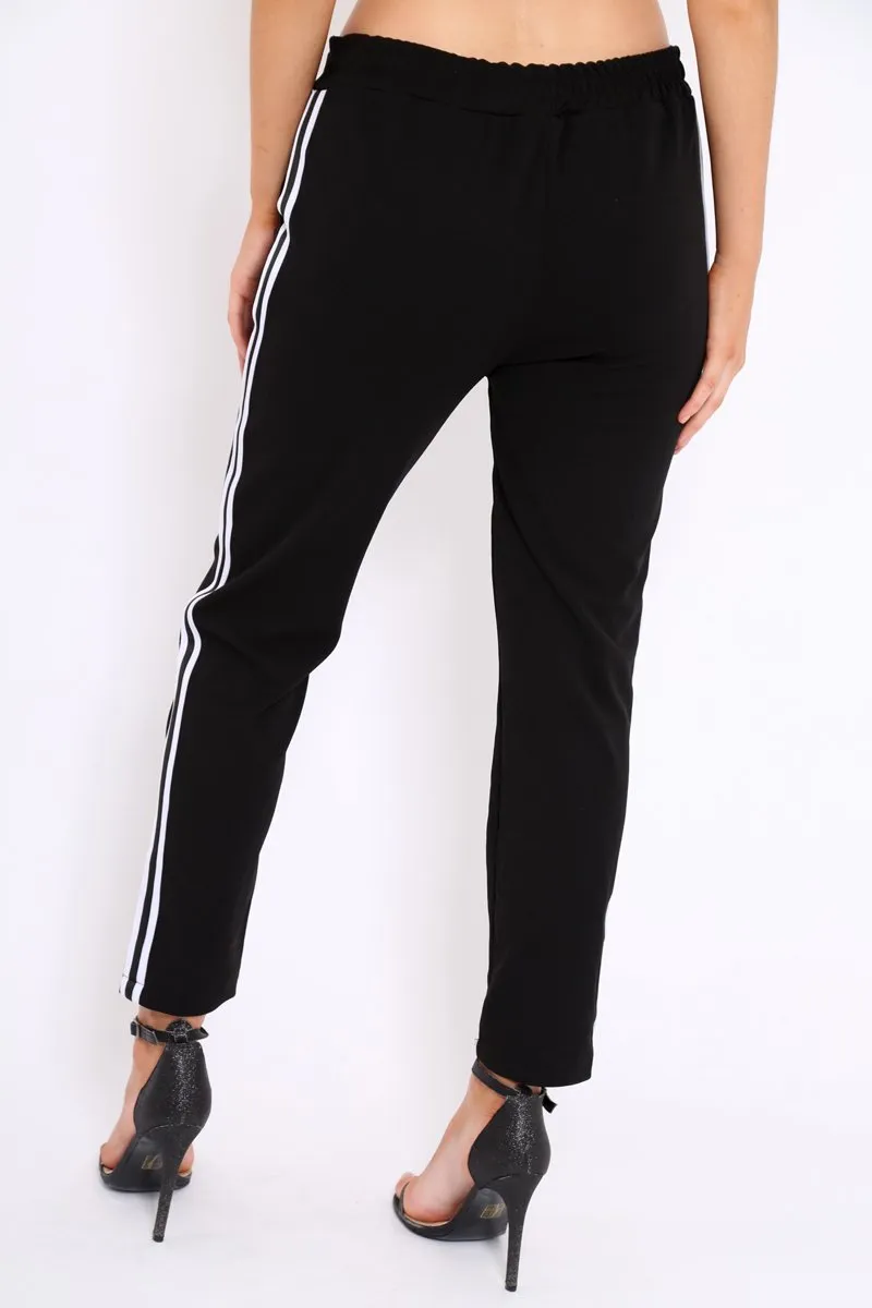 Black With White Side Stripe Trousers - Savanna