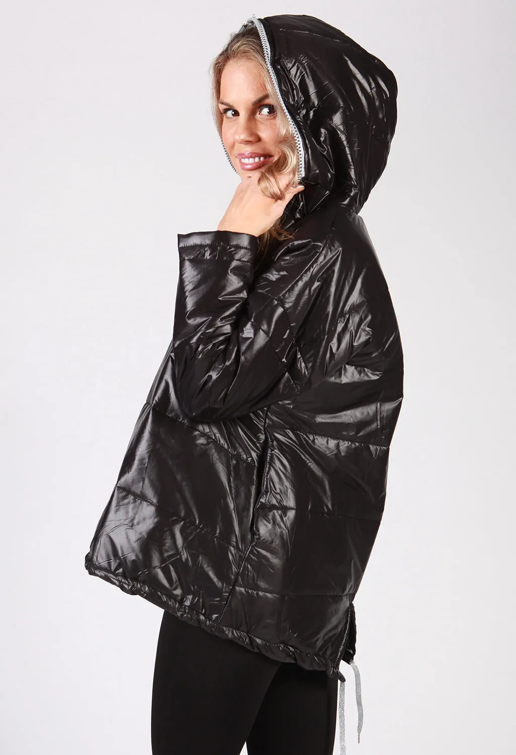 Black Zip Neck Hooded Jacket