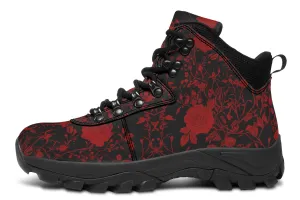 Blood Rose Romance Outdoor Boots - Water Resistant Vegan Leather Trekking Shoes with Durable Soles