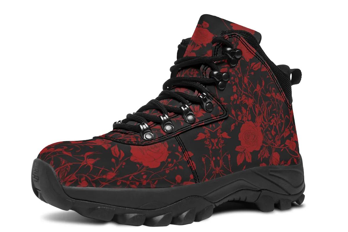 Blood Rose Romance Outdoor Boots - Water Resistant Vegan Leather Trekking Shoes with Durable Soles