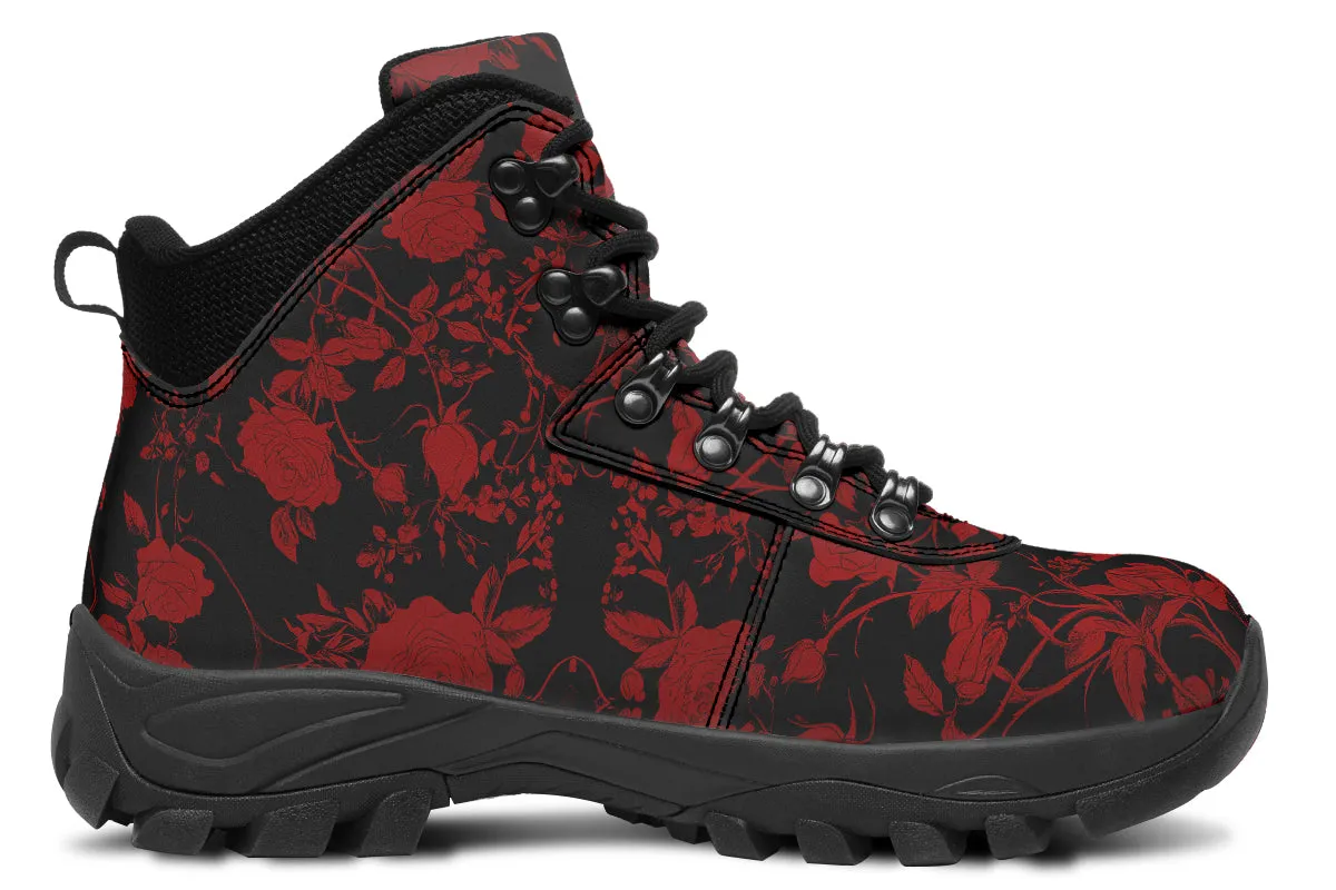 Blood Rose Romance Outdoor Boots - Water Resistant Vegan Leather Trekking Shoes with Durable Soles