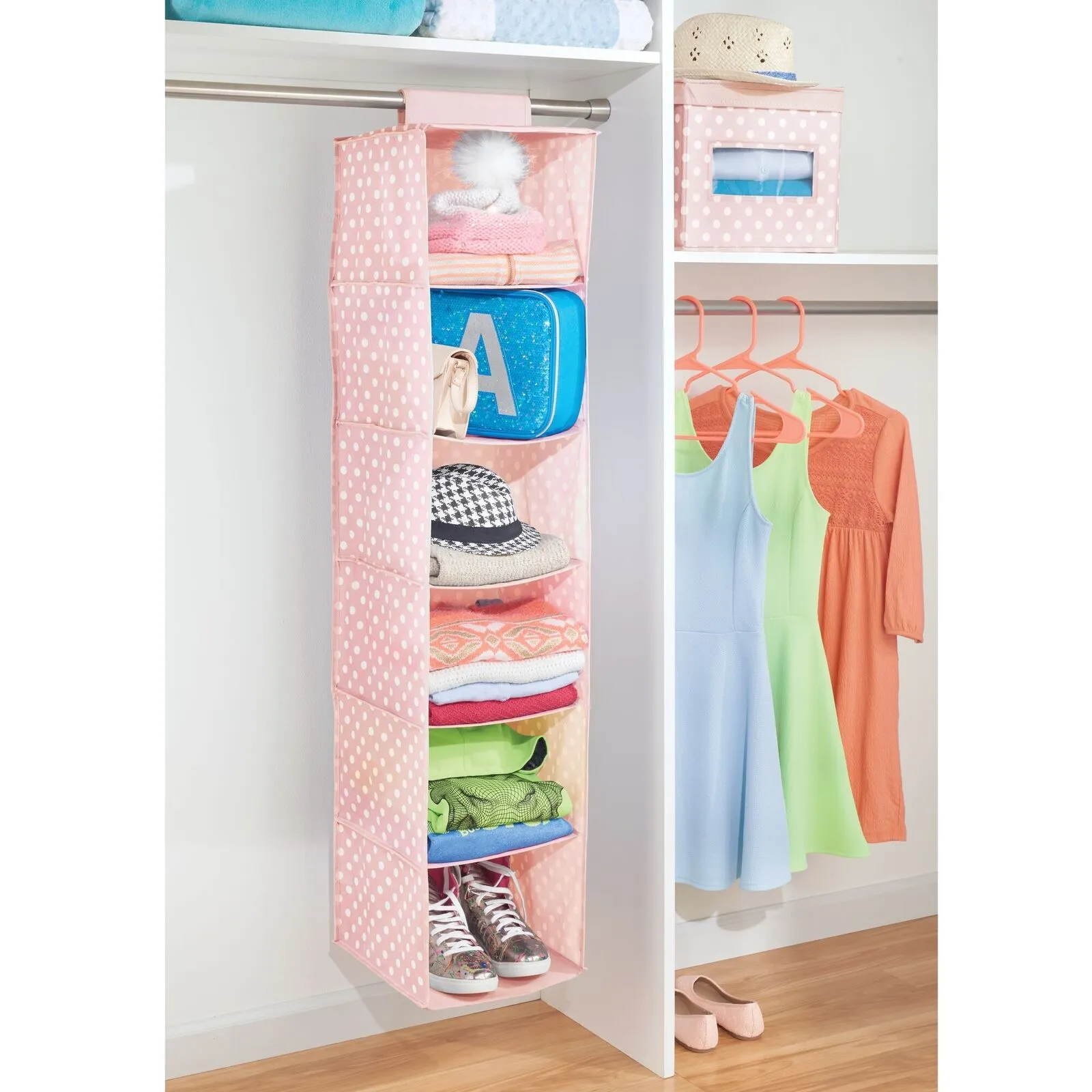 BlushBees® Long Soft Fabric Over Closet Rod Hanging Storage Organizer with 6 Shelves for Clothes, Leggings, Lingerie, T Shirts