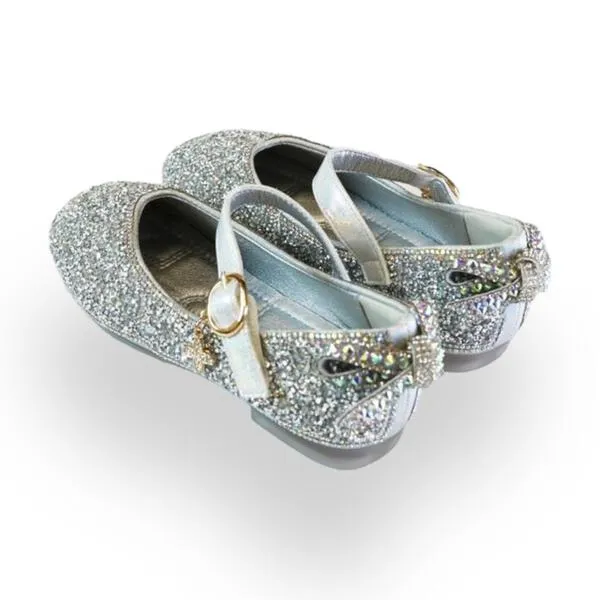 Bow Back Flat Shoes - Silver