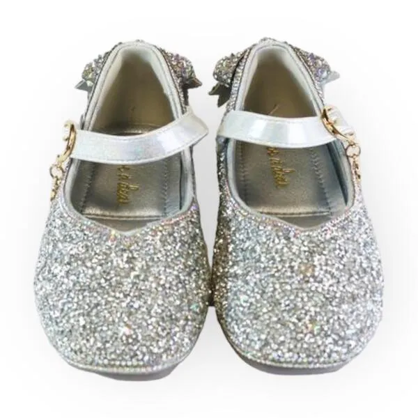 Bow Back Flat Shoes - Silver