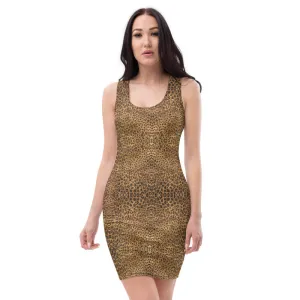 Brown Leopard Animal Print Dress, Wild Sexy Sleeveless Tank Women's Dress-Made in USA/EU