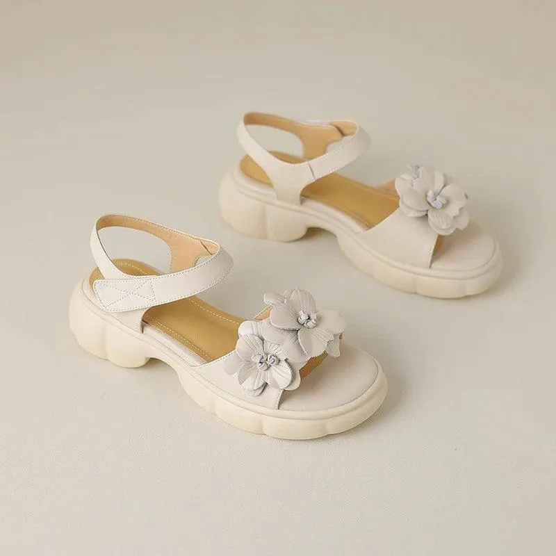 Camellia Blossom Leather Sandals - TSS105 Women's Casual Shoes