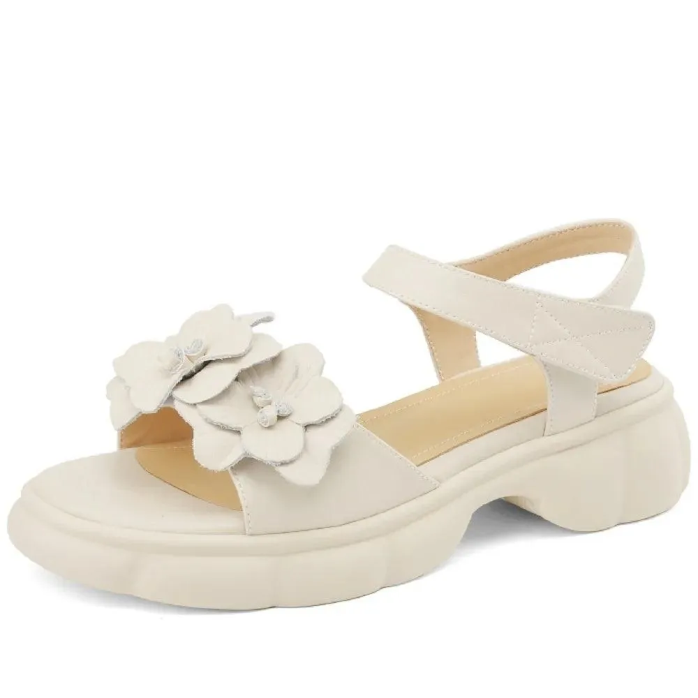 Camellia Blossom Leather Sandals - TSS105 Women's Casual Shoes