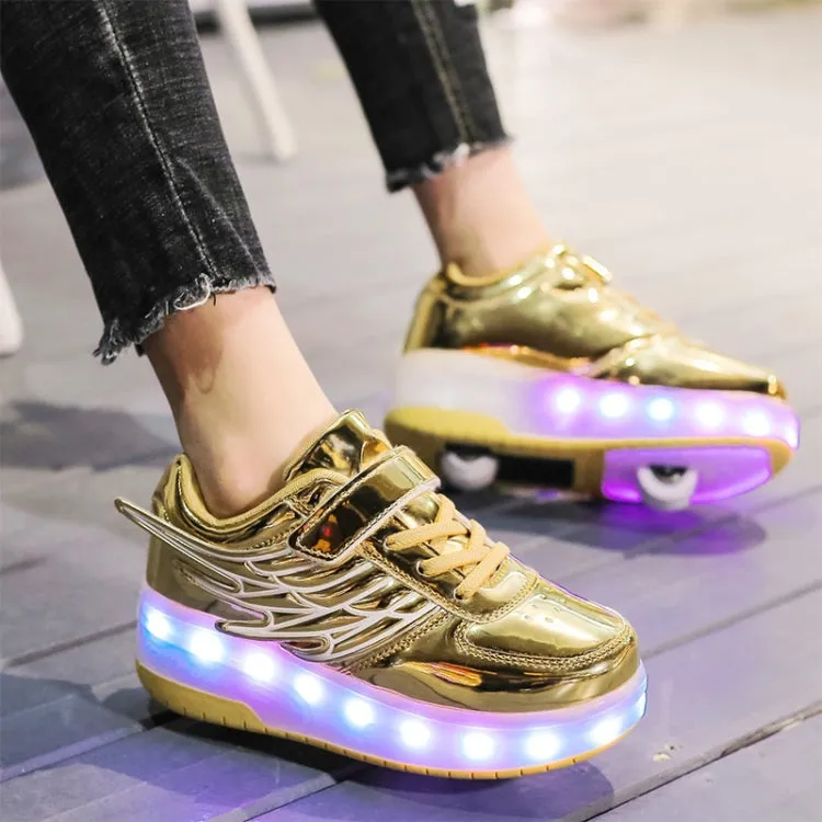 CD03 LED Double Wheel Wing Roller Skating Shoes, Size : 37(Black)