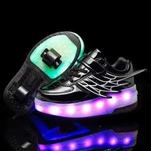 CD03 LED Double Wheel Wing Roller Skating Shoes, Size : 37(Black)