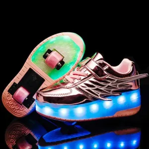 CD03 LED Double Wheel Wing Roller Skating Shoes, Size : 40(Pink)