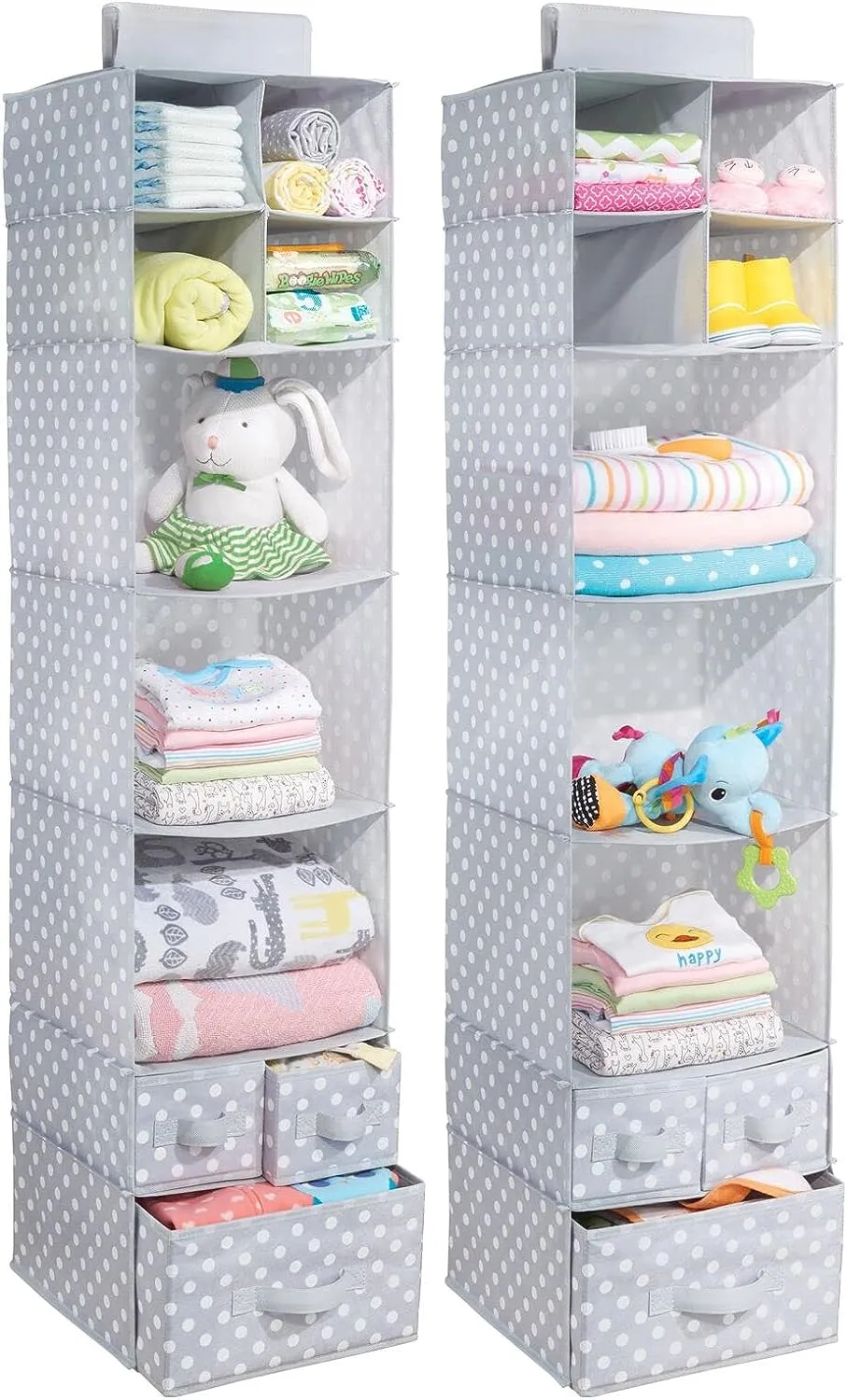 Copy of Blushbees Soft Fabric over Closet Rod Hanging Storage Organizer with 7 Shelves and 3 Removable Drawers.