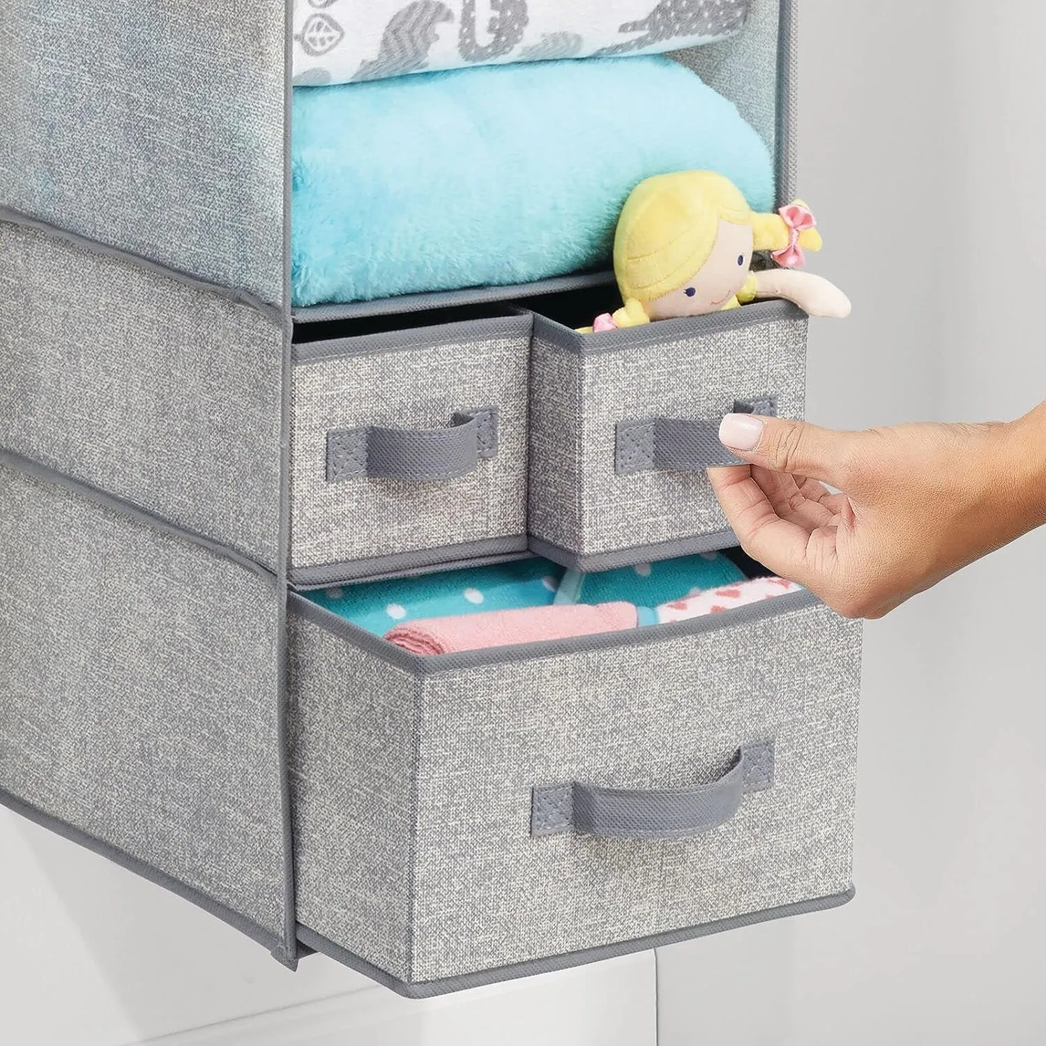 Copy of Blushbees Soft Fabric over Closet Rod Hanging Storage Organizer with 7 Shelves and 3 Removable Drawers.