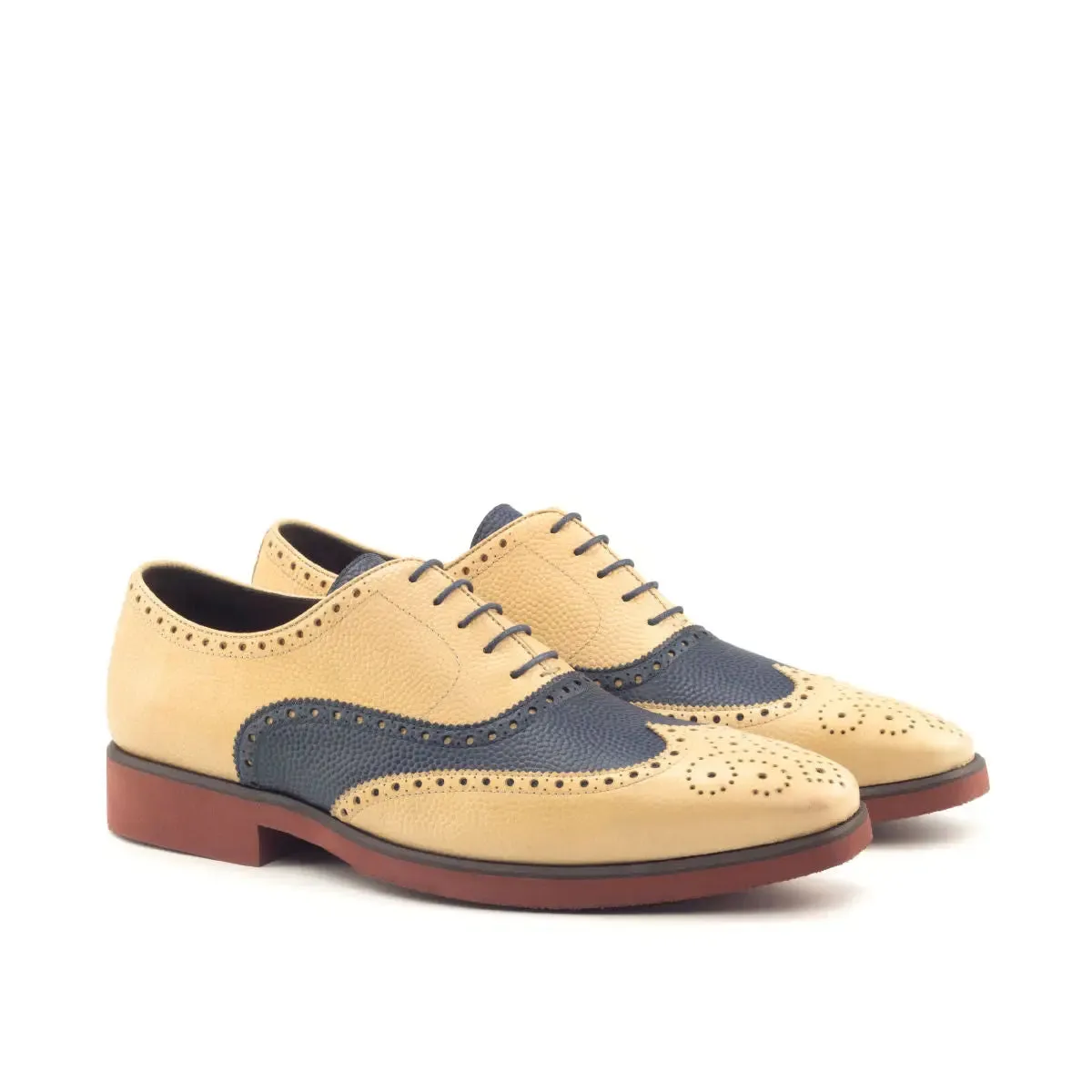 DapperFam Aeron in Fawn / Navy Men's Italian Pebble Grain Leather Full Brogue