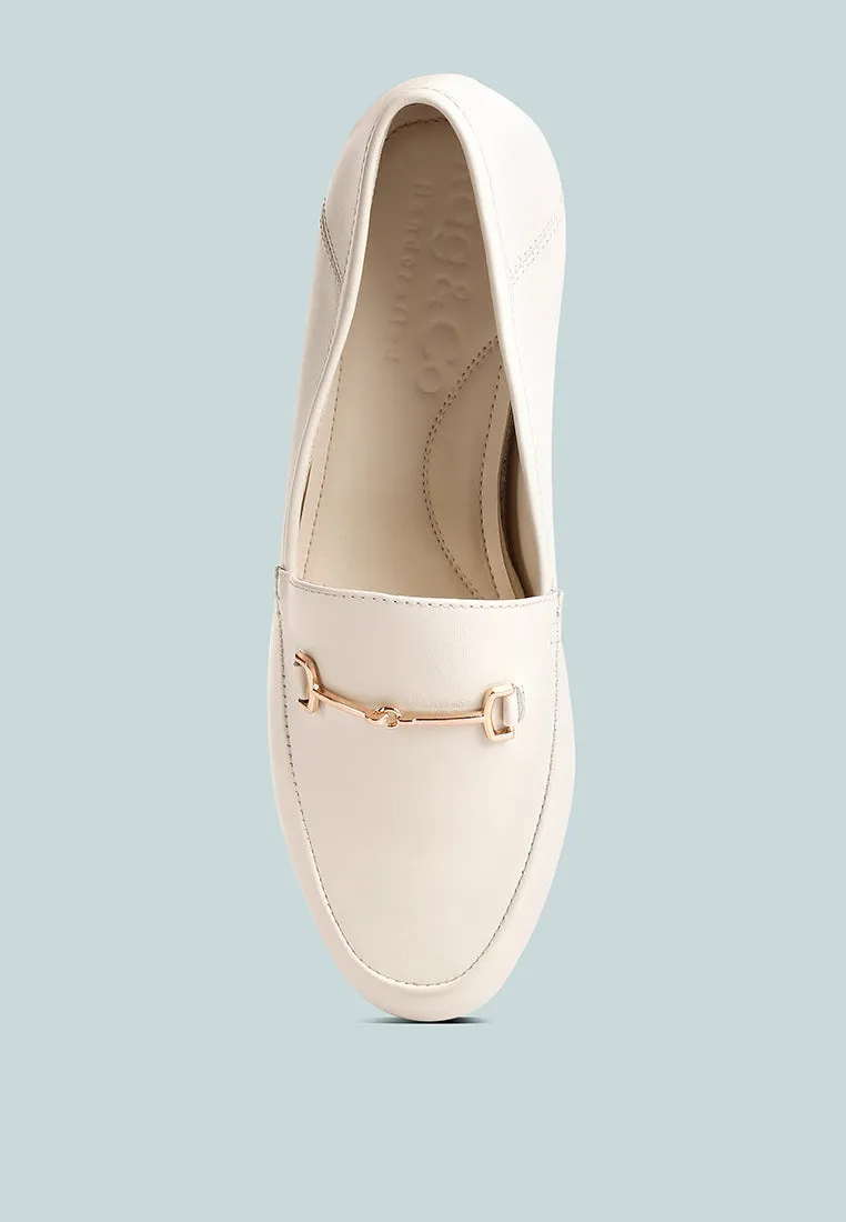 DARETH Horsebit Flat Heel Loafers in Off White