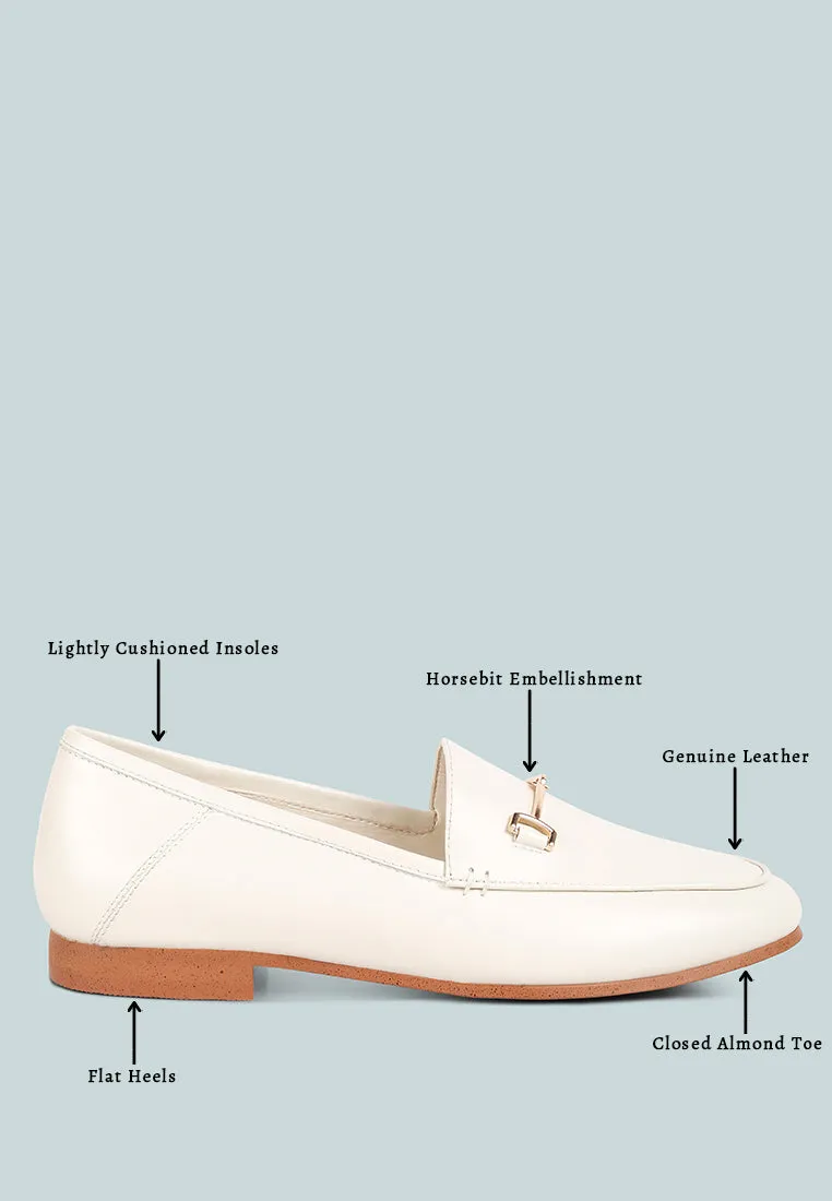 DARETH Horsebit Flat Heel Loafers in Off White