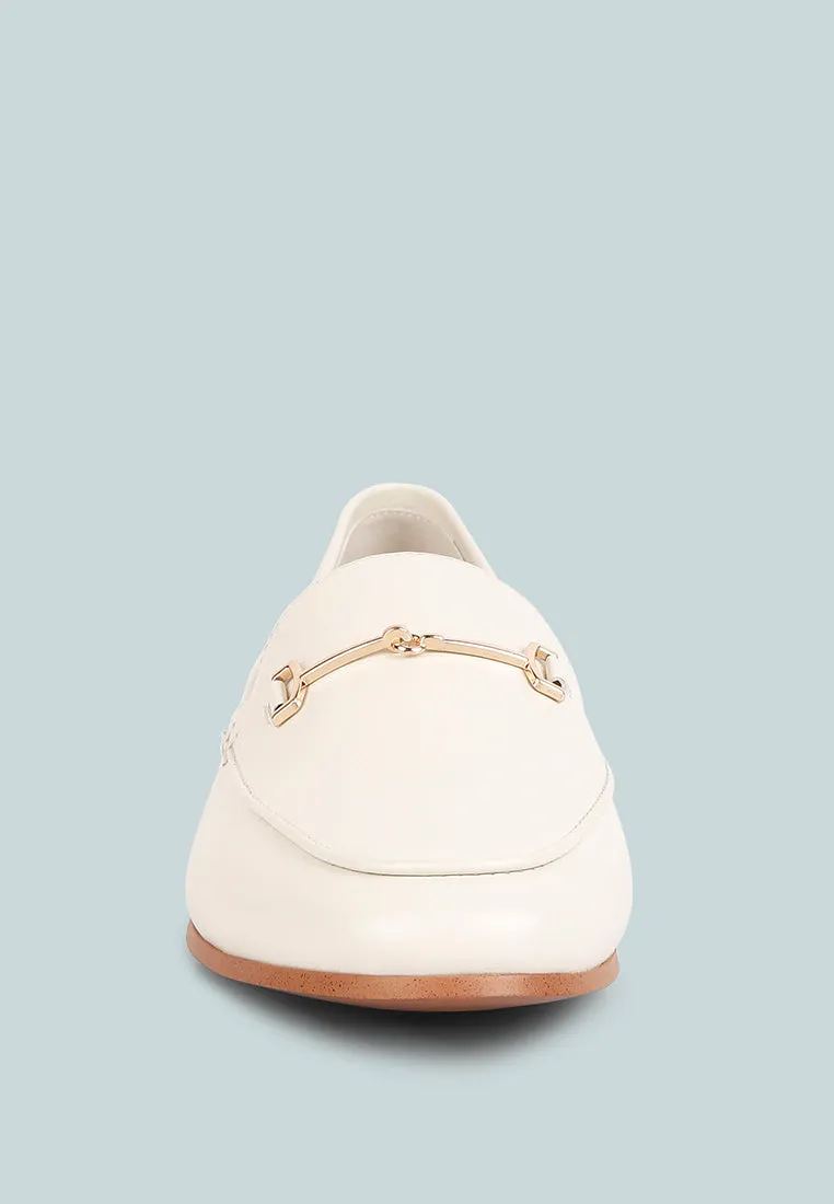 DARETH Horsebit Flat Heel Loafers in Off White