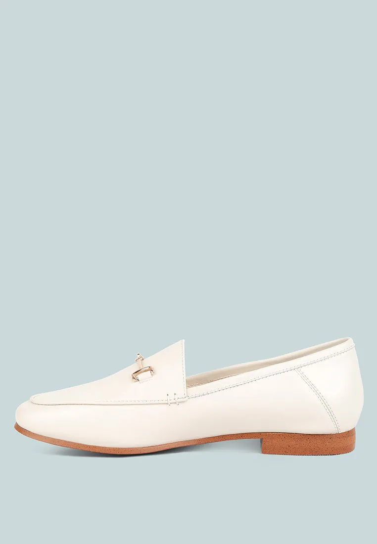 DARETH Horsebit Flat Heel Loafers in Off White