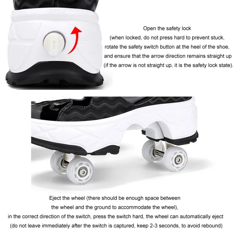 Deformable Four-wheel Retractable Double-row Dual-purpose Roller Skates, Size: 36(DF09 White)