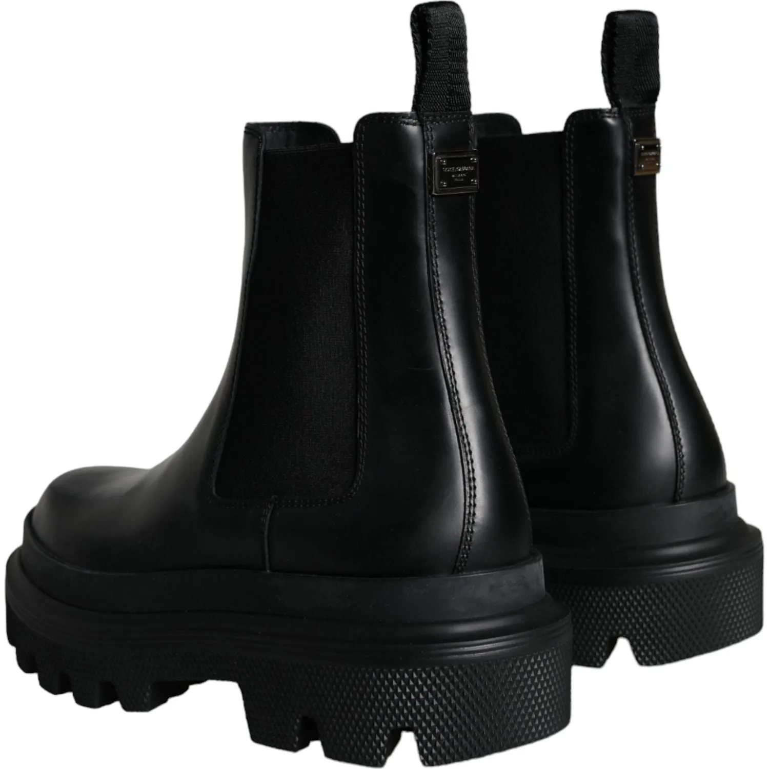 Dolce & Gabbana Black Leather Slip On Stretch Trekking Boots Shoes