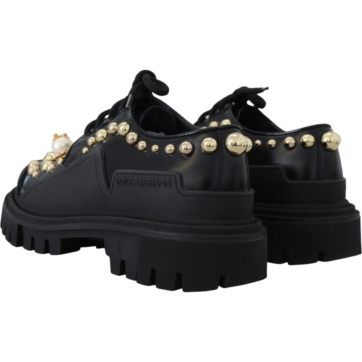 Dolce & Gabbana Timeless Black Leather Derby Flats with Glam Accents