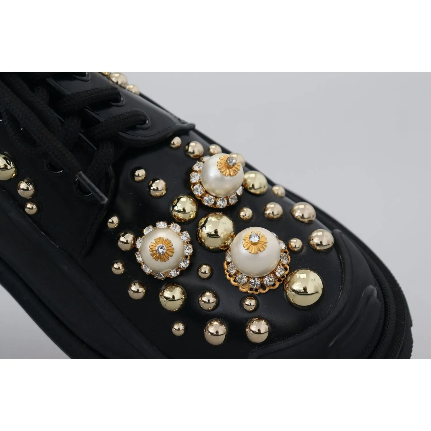 Dolce & Gabbana Timeless Black Leather Derby Flats with Glam Accents