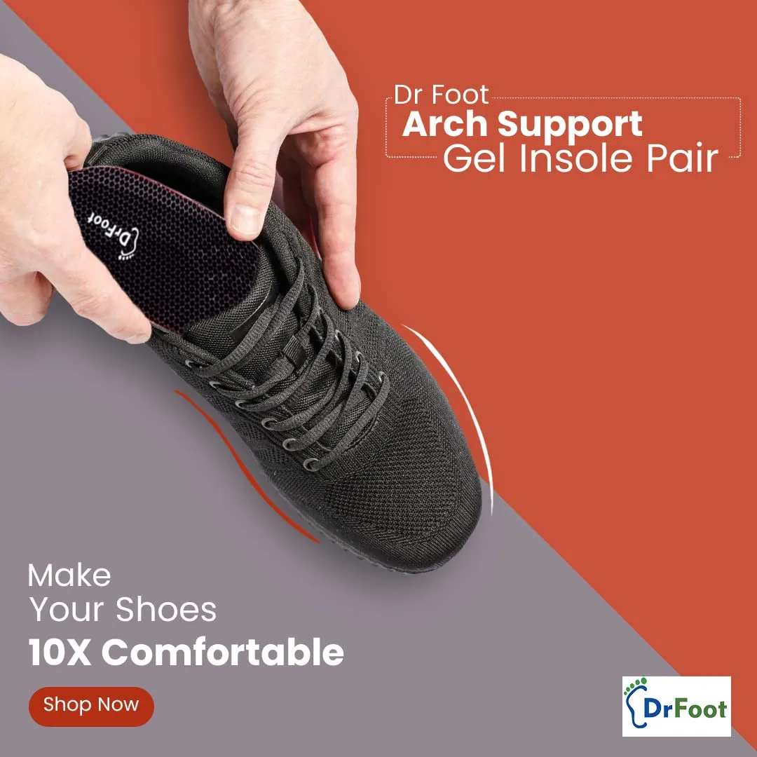 Dr Foot Arch Support Gel Insole Pair | For All-Day Comfort | Shoe Inserts for Flat Feet, High Arch, Foot Pain | Full-Length Orthotics | For Men & Women – 1 Pair (Large Size) (Pack of 5)