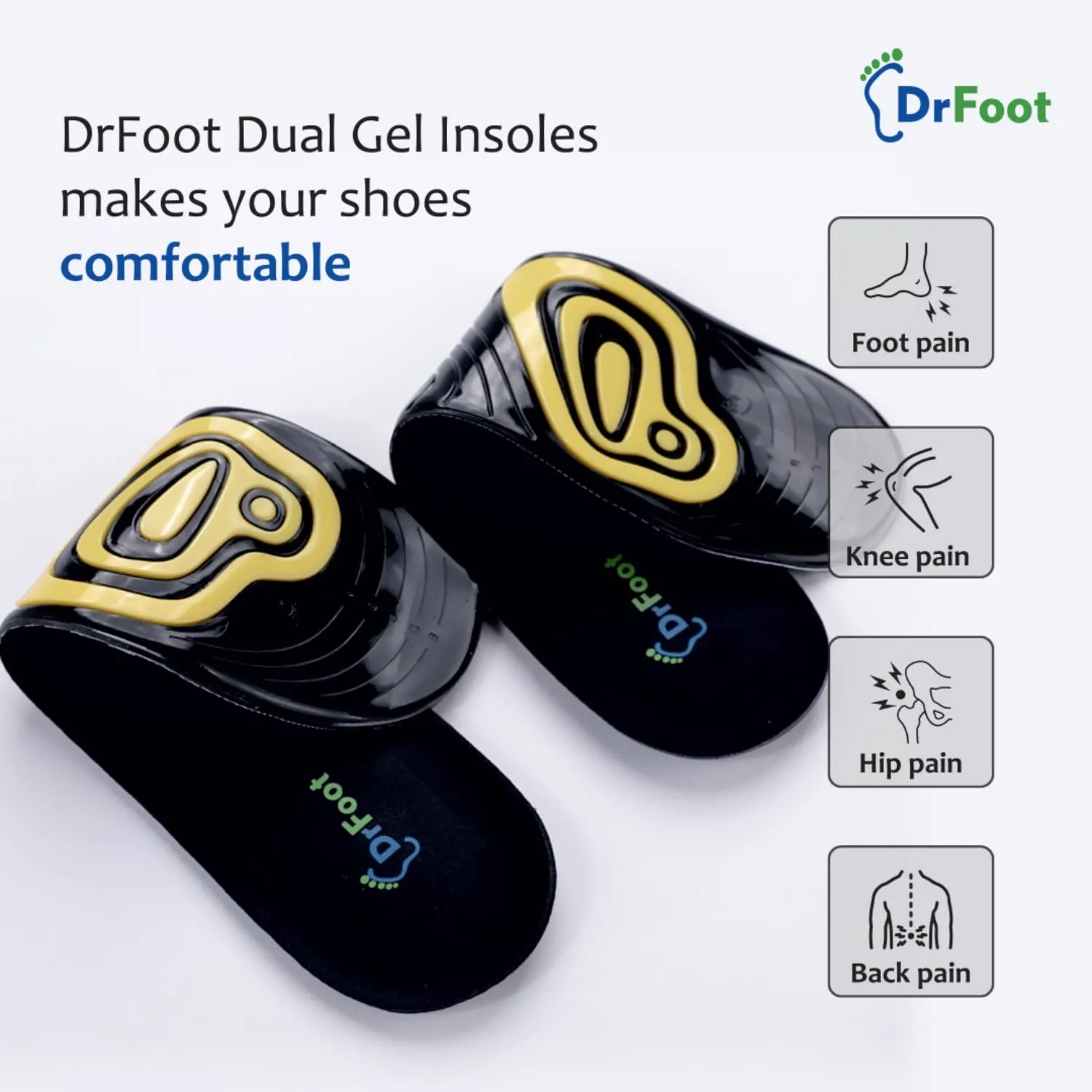 Dr Foot Dual Gel Insoles Anti-Microbial | For Walking, Running, Hiking & Regular Use | All Day Ultra Comfrort & Support & Shock Absorption With Dual Gel Technology | For Men – 1 Pair (Pack of 3)