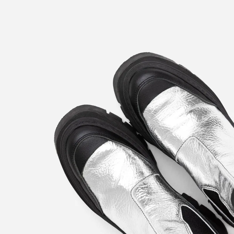 Evi Ann Silver Biker Chelsea Boots