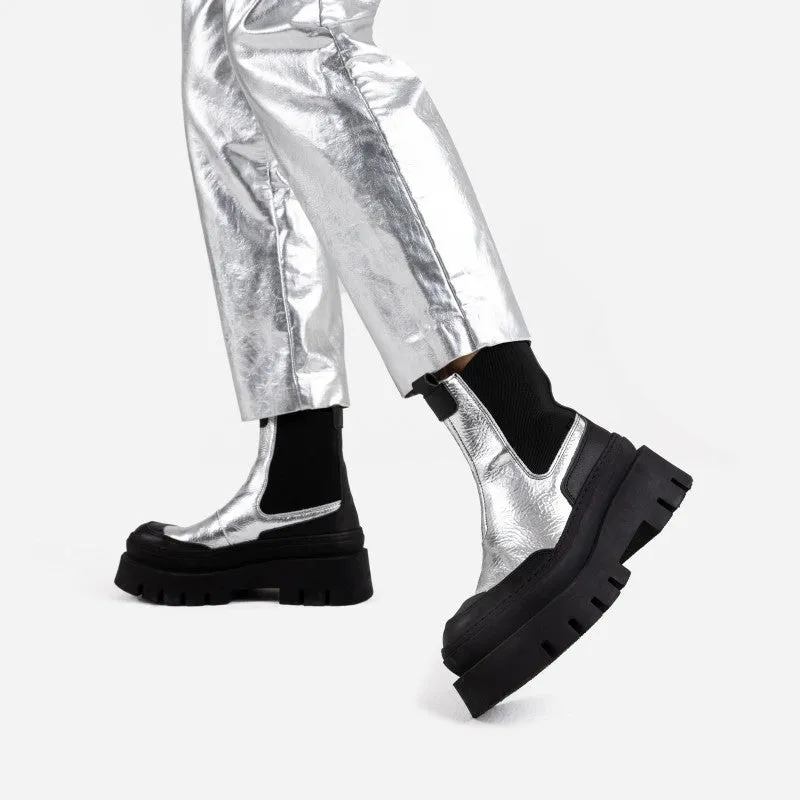 Evi Ann Silver Biker Chelsea Boots