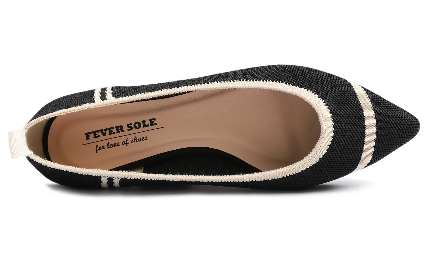 Feversole Women's Woven Fashion Breathable Knit Flat Shoes Pointed Black Beige Stripe