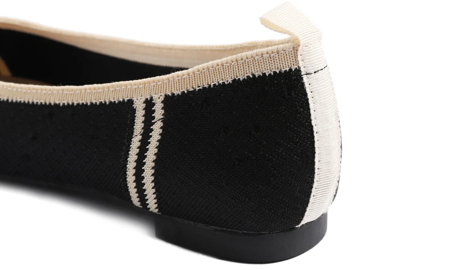 Feversole Women's Woven Fashion Breathable Knit Flat Shoes Pointed Black Beige Stripe