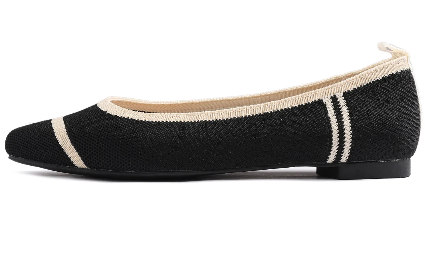 Feversole Women's Woven Fashion Breathable Knit Flat Shoes Pointed Black Beige Stripe